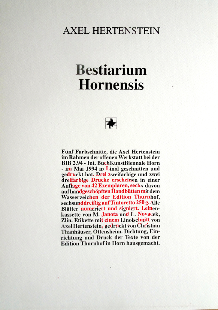 HERTENSTEIN : BESTIARIUM HORNENSIS, Kassette